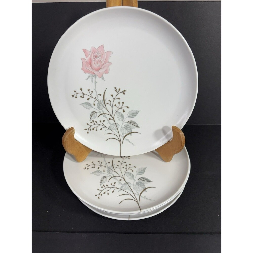 7 Vintage 1970s Stetson Melamine Dinner Plates 10 Inch Pink Floral Lot